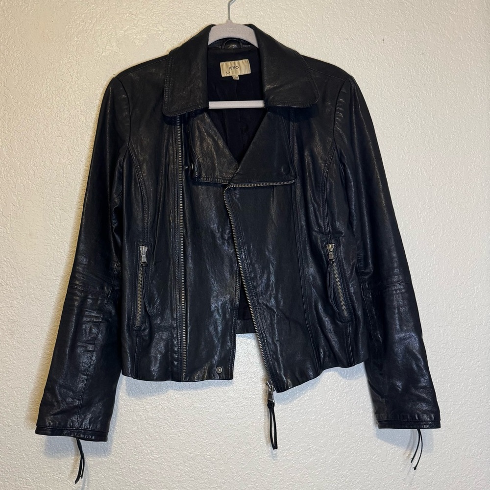 june anthropologie black genuine leather jacket